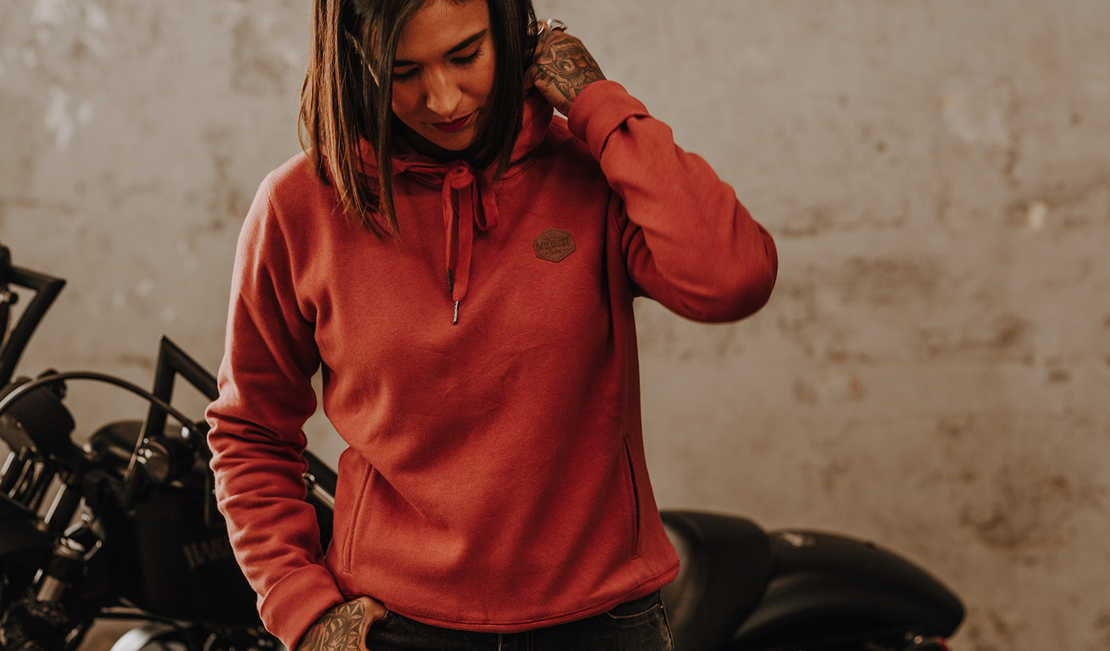 hoodie sweater wildust color terracotta for woman rider